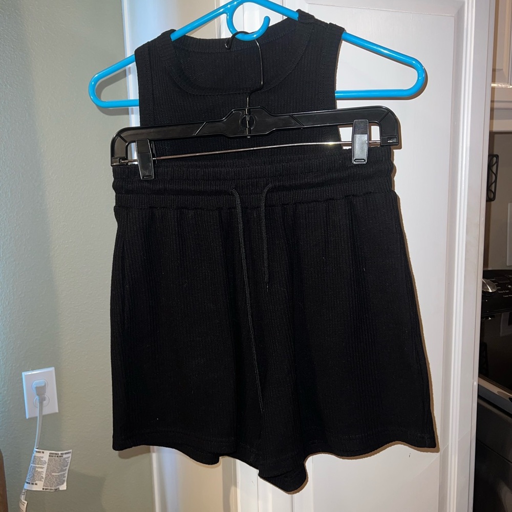 Black Crop High Neck Tank and Short Set